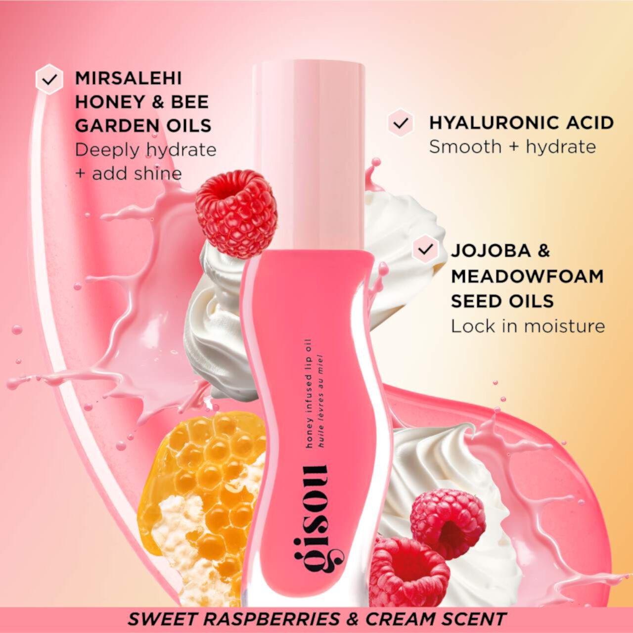 Масло-блеск Gisou High Shine Raspberry Swirl, увлажнение, розовый оттенок, 8 мл — изображение 3