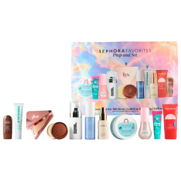 Набор косметики Sephora Favorites Prep and Set для макияжа и ухода за кожей: 2 полноразмерных и 9 тревел-форматов